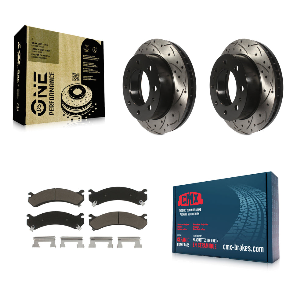 Front Drilled Slot Disc Brake Rotor & Ceramic Pad Kit For Chevrolet Silverado 2500 HD GMC Express 3500 Sierra Cadillac DeVille Savana Hummer H2 Classic 1500 Suburban Yukon XL KDC-100183