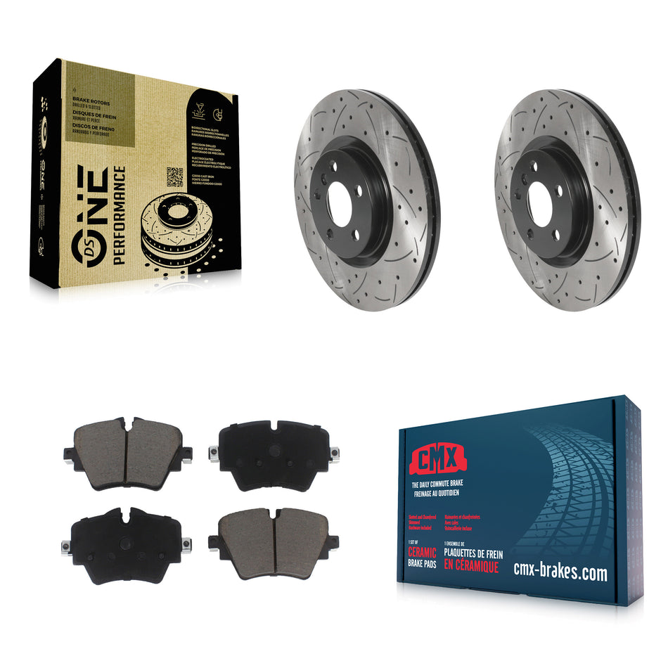 Front Coated Drilled Slotted Disc Brake Rotors And Ceramic Pads Kit For BMW X1 Mini Cooper Countryman X2 228i xDrive Gran Coupe KDC-100184