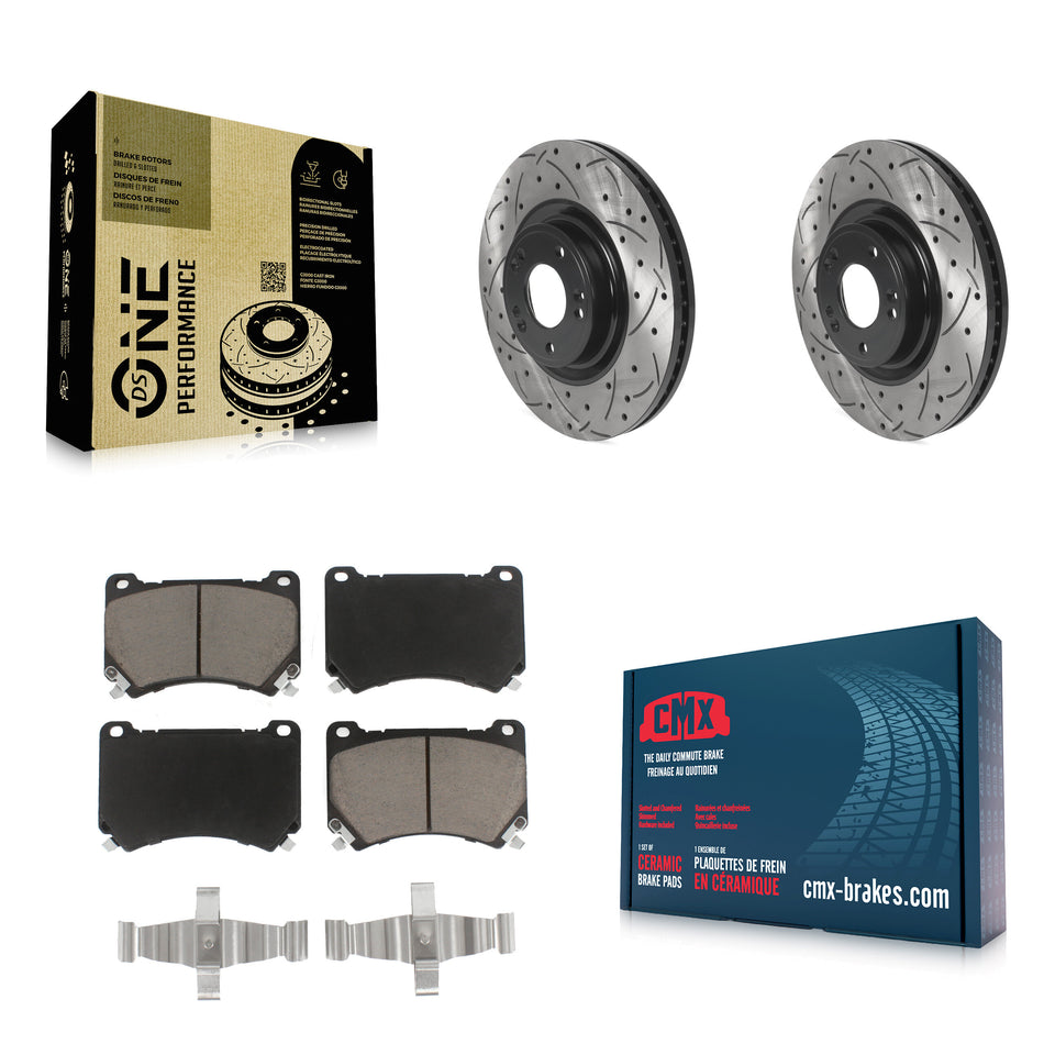 Front Coated Drilled Slotted Disc Brake Rotors And Ceramic Pads Kit For Hyundai Genesis KDC-100186