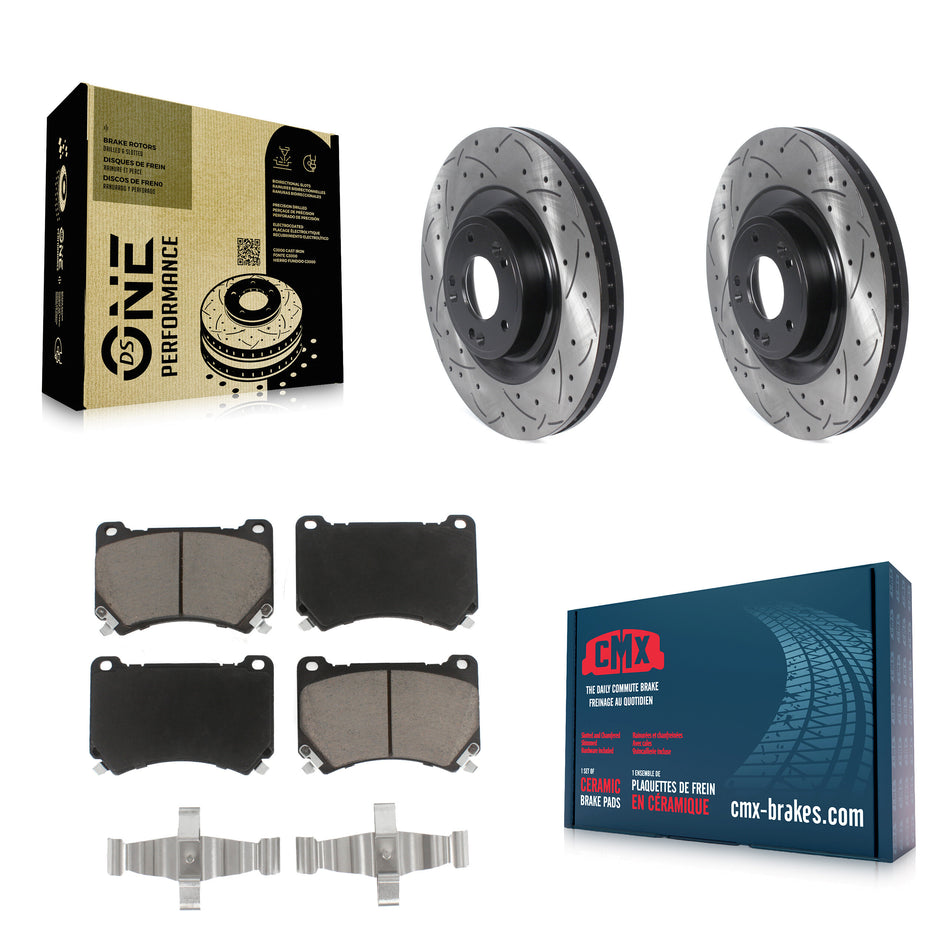 Front Coated Drilled Slotted Disc Brake Rotors And Ceramic Pads Kit For Hyundai Genesis Equus KDC-100187
