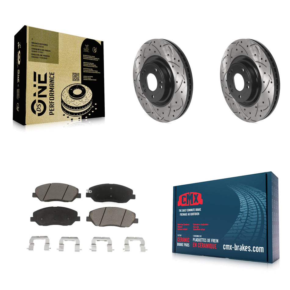 Front Coated Drilled Slotted Disc Brake Rotors And Ceramic Pads Kit For 2012 Hyundai Genesis 3.8L KDC-100188