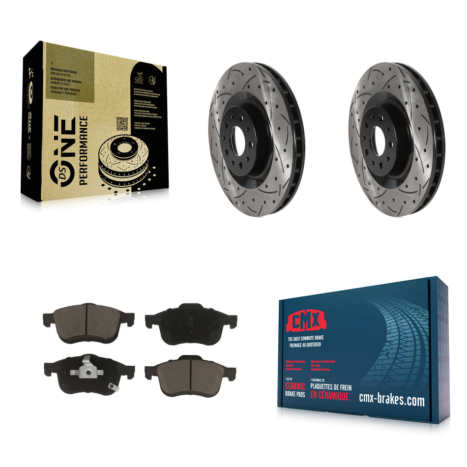 Front Coated Drilled Slotted Disc Brake Rotors And Ceramic Pads Kit For 2014-2020 Fiat 500L KDC-100190