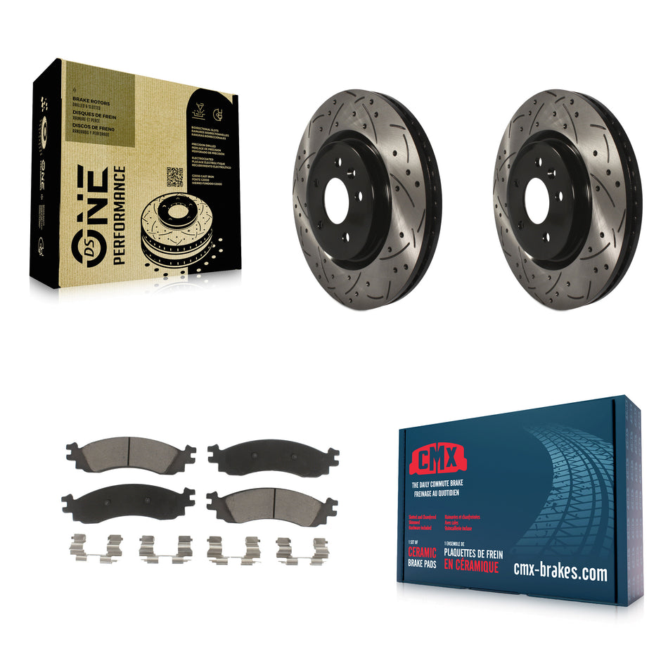 Front Coated Drilled Slotted Disc Brake Rotors And Ceramic Pads Kit For 2010-2012 Ford Taurus SHO KDC-100196