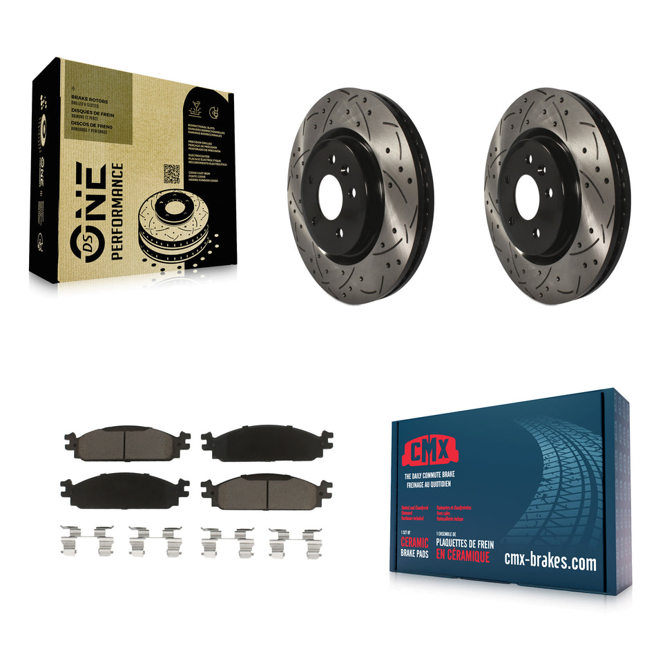 Front Coated Drilled Slotted Disc Brake Rotors And Ceramic Pads Kit For 2009-2010 Lincoln MKS KDC-100197