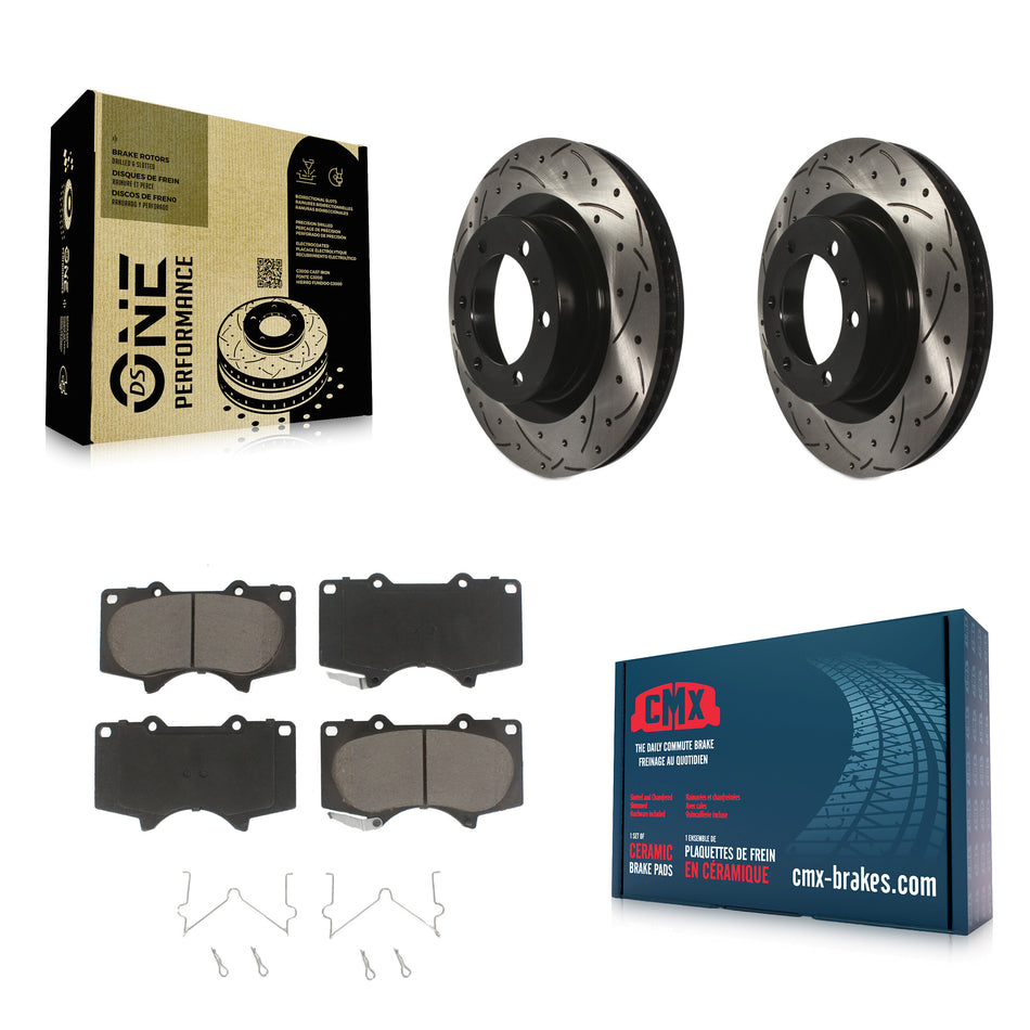 Front Coated Drilled Slotted Disc Brake Rotors And Ceramic Pads Kit For 2010-2022 Toyota 4Runner Lexus GX460 KDC-100198