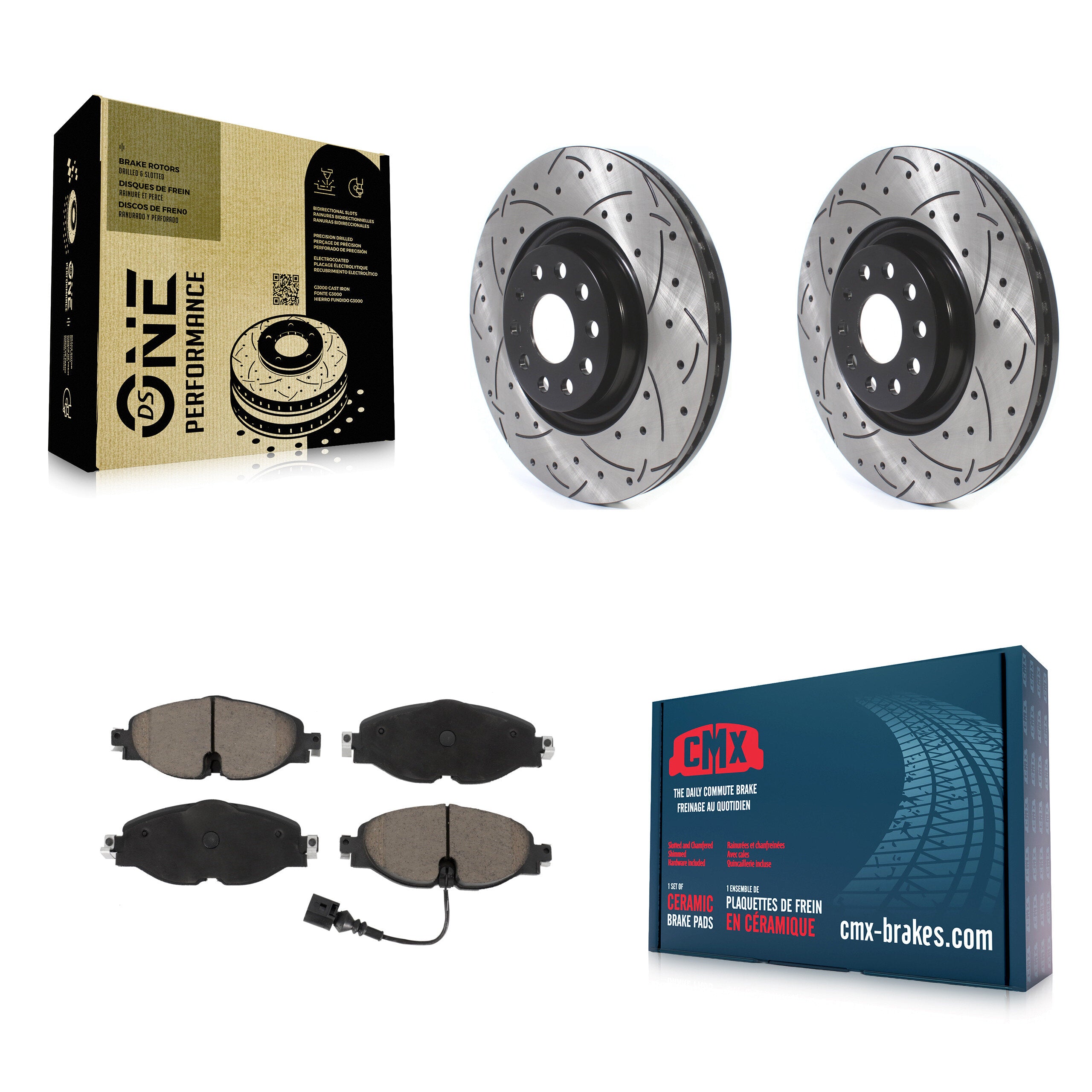 Front Coated Drilled Slotted Disc Brake Rotor Ceramic Pad Kit For Volkswagen Golf Audi A3 KDC-100199
