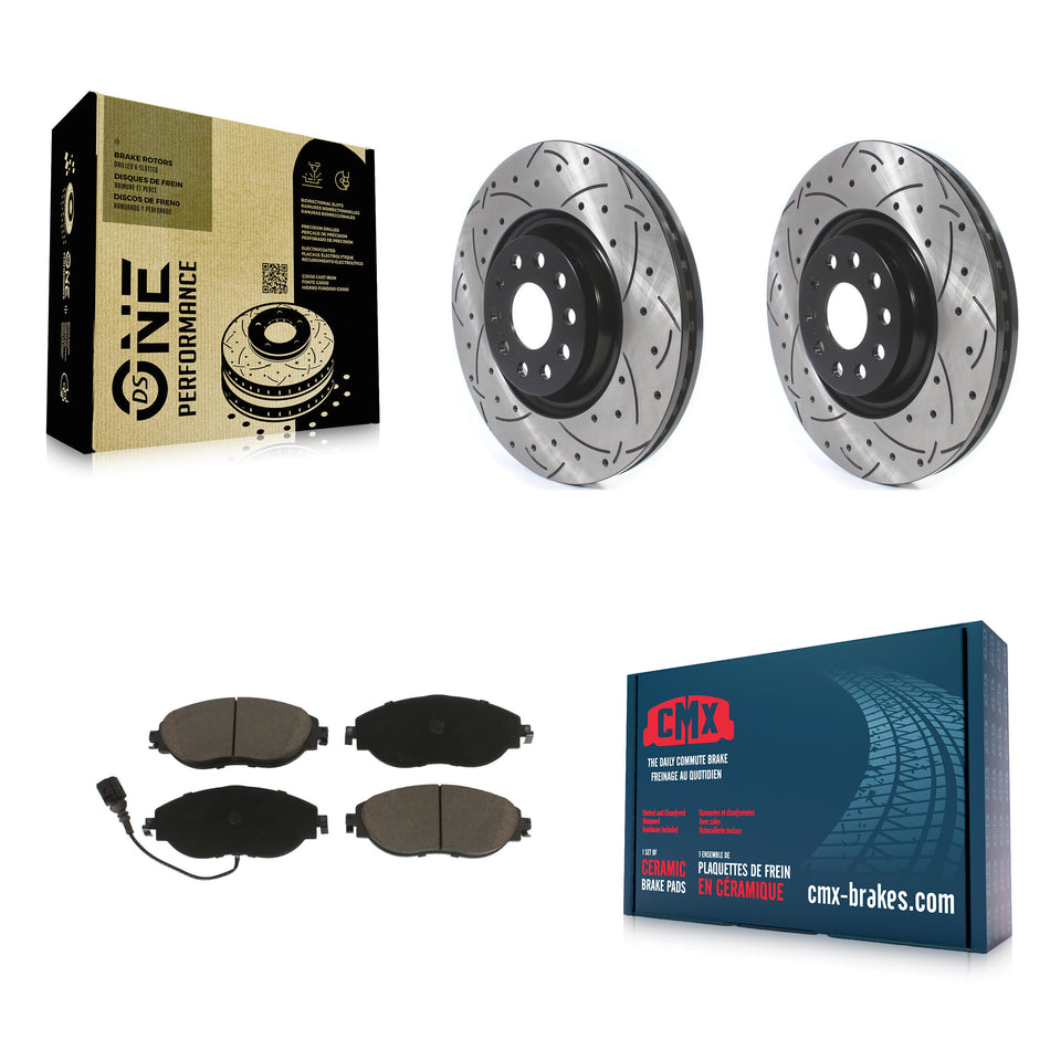 Front Coated Drilled Slotted Disc Brake Rotors And Ceramic Pads Kit For Volkswagen Tiguan Jetta GTI Audi Golf R S3 Q3 Arteon KDC-100201