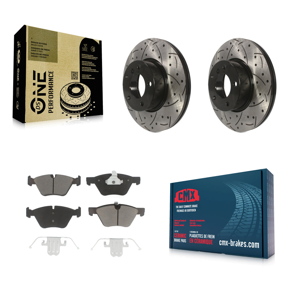Front Coated Drilled Slotted Disc Brake Rotors And Ceramic Pads Kit For 2008 BMW 328xi To 08 07 KDC-100203