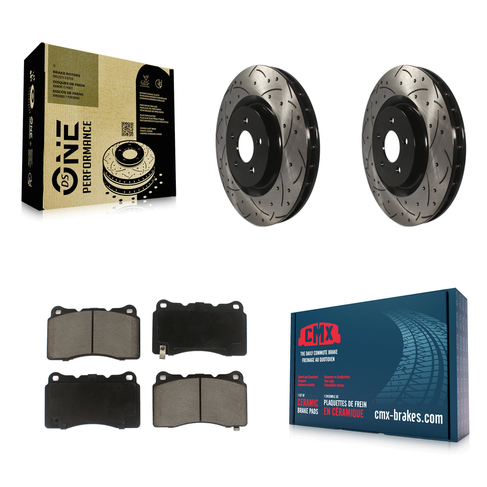 Front Coated Drilled Slotted Disc Brake Rotors And Ceramic Pads Kit For Ford Mustang KDC-100204