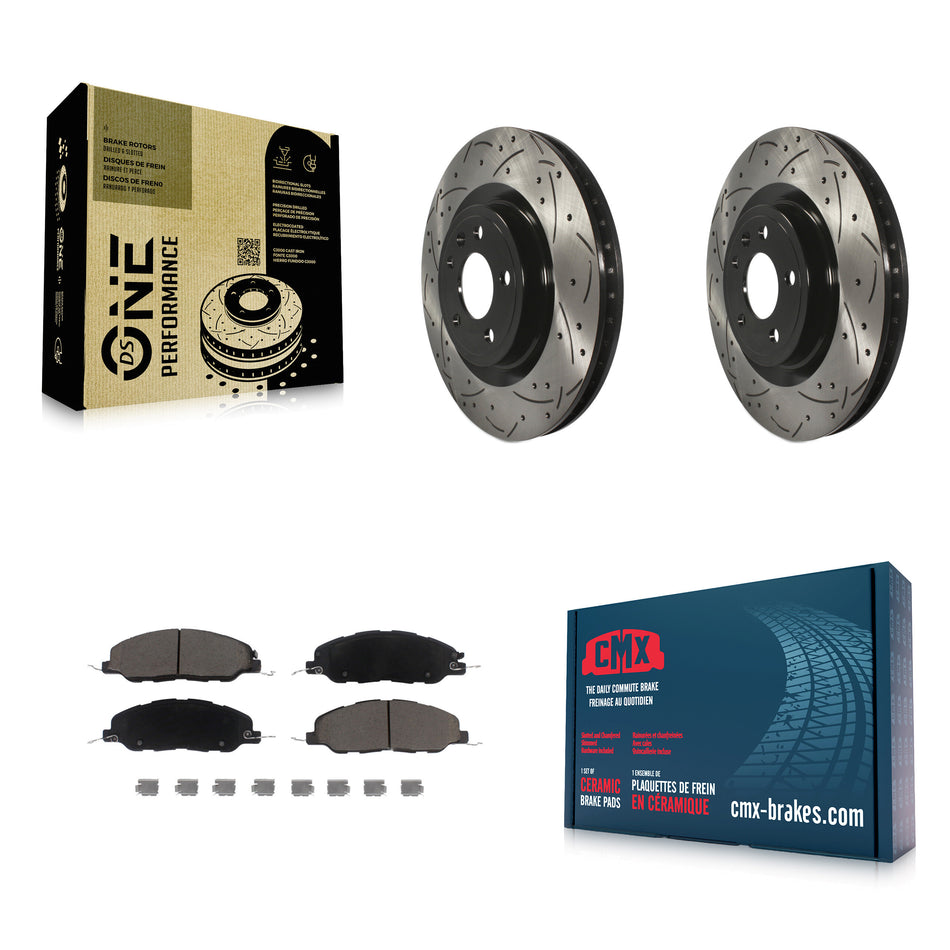 Front Coated Drilled Slotted Disc Brake Rotors And Ceramic Pads Kit For Ford Mustang KDC-100205