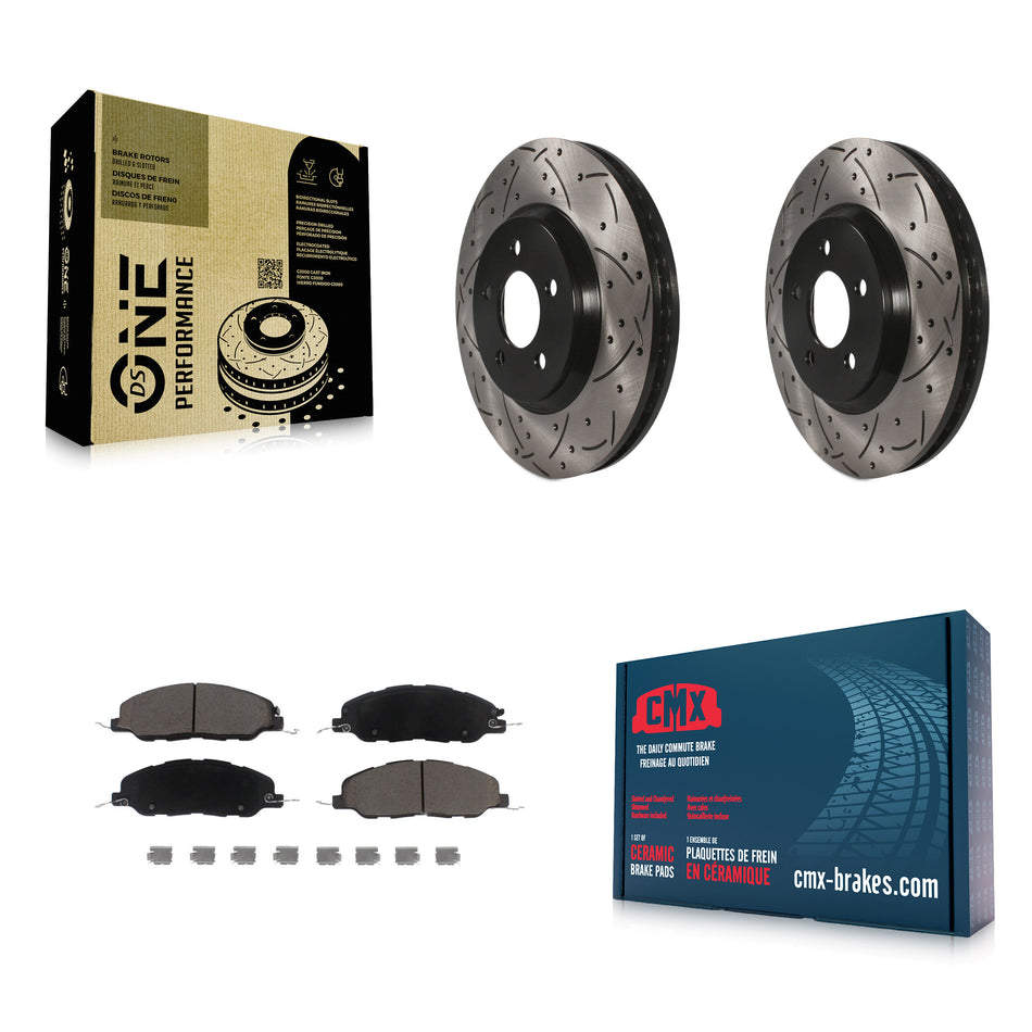 Front Coated Drilled Slotted Disc Brake Rotors And Ceramic Pads Kit For Ford Mustang KDC-100206