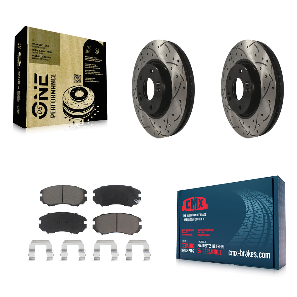 Front Coated Drilled Slotted Disc Brake Rotors And Ceramic Pads Kit For 2006-2010 Hyundai Sonata 3.3L KDC-100212