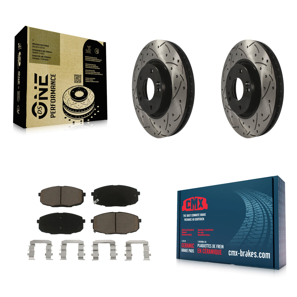 Front Coated Drilled Slotted Disc Brake Rotors And Ceramic Pads Kit For Kia Forte Koup Forte5 KDC-100213
