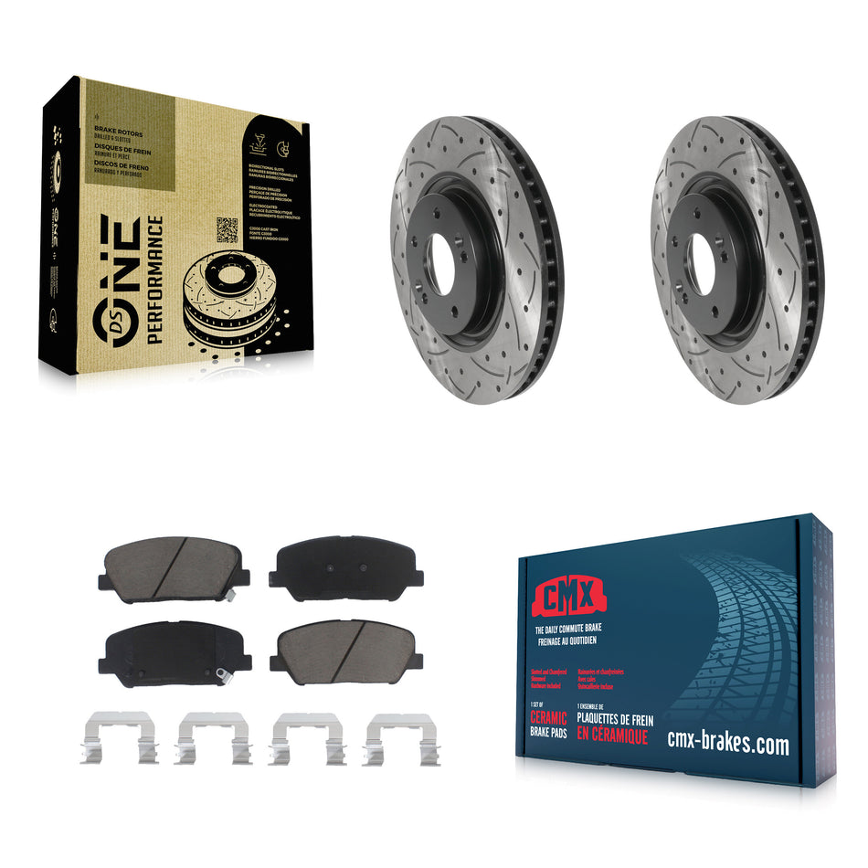Front Coated Drilled Slotted Disc Brake Rotors And Ceramic Pads Kit For 2011-2015 Kia Optima 2.0L KDC-100214