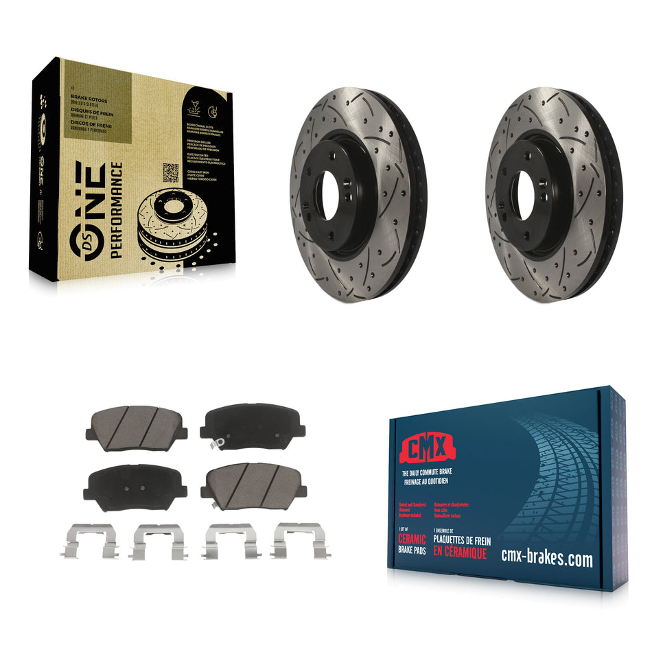 Front Coated Drilled Slotted Disc Brake Rotors And Ceramic Pads Kit For 2014-2017 Kia Rondo KDC-100215