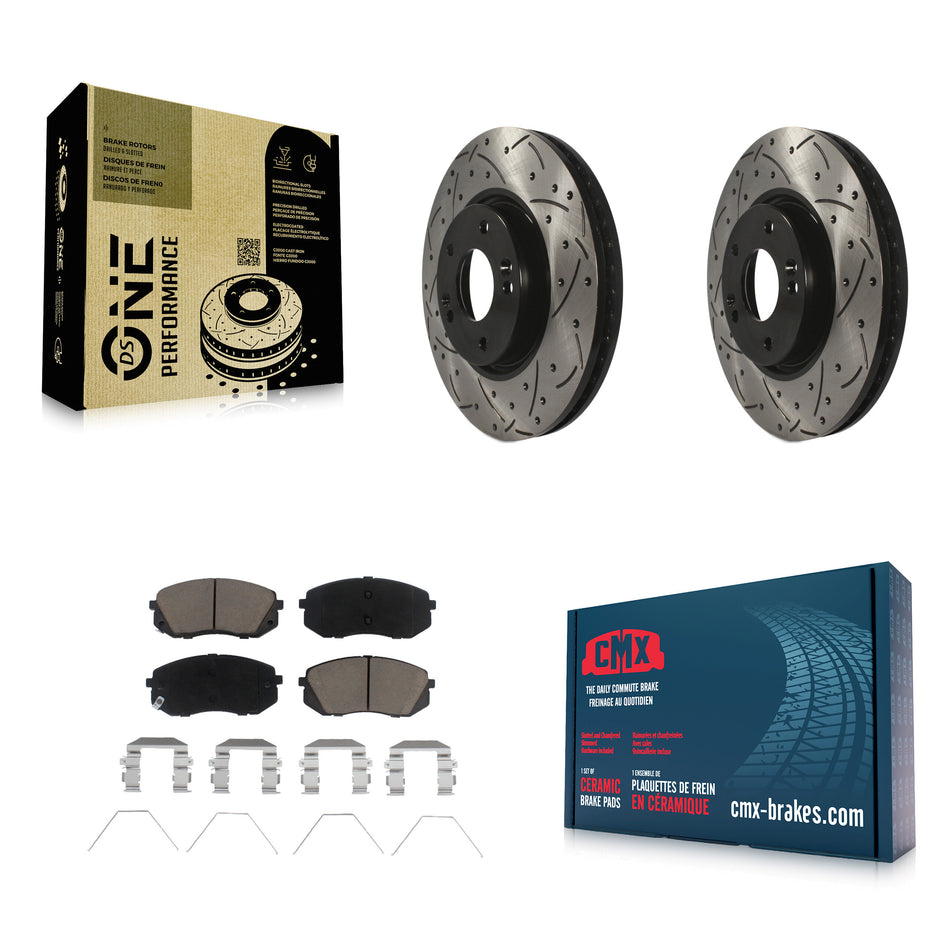Front Coated Drilled Slotted Disc Brake Rotors And Ceramic Pads Kit For 2017-2019 Kia Soul EV KDC-100216