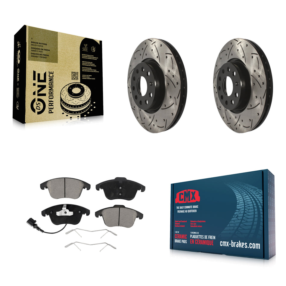 Front Coated Drilled Slotted Disc Brake Rotors And Ceramic Pads Kit For Volkswagen Passat Tiguan Audi Q3 Quattro Limited KDC-100223