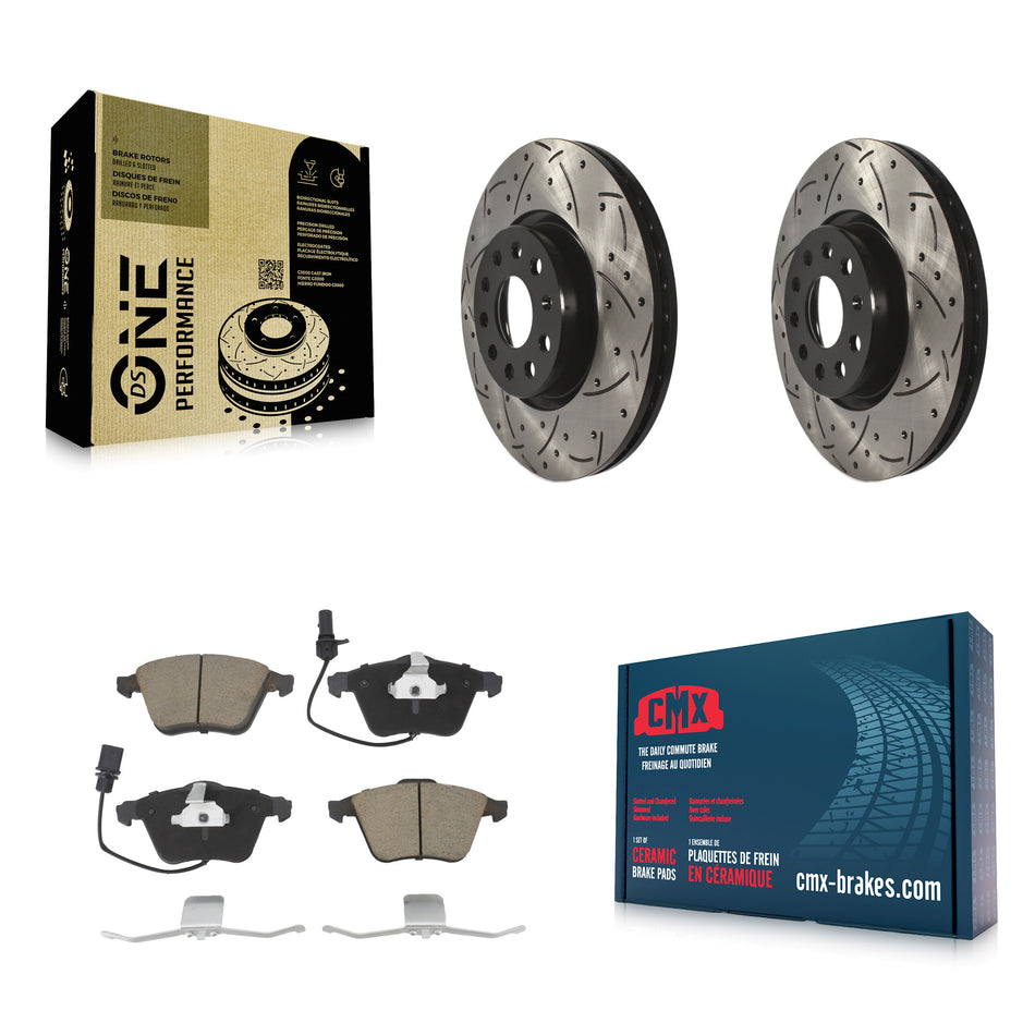 Front Coated Drilled Slotted Disc Brake Rotors And Ceramic Pads Kit For Volkswagen CC Passat KDC-100224