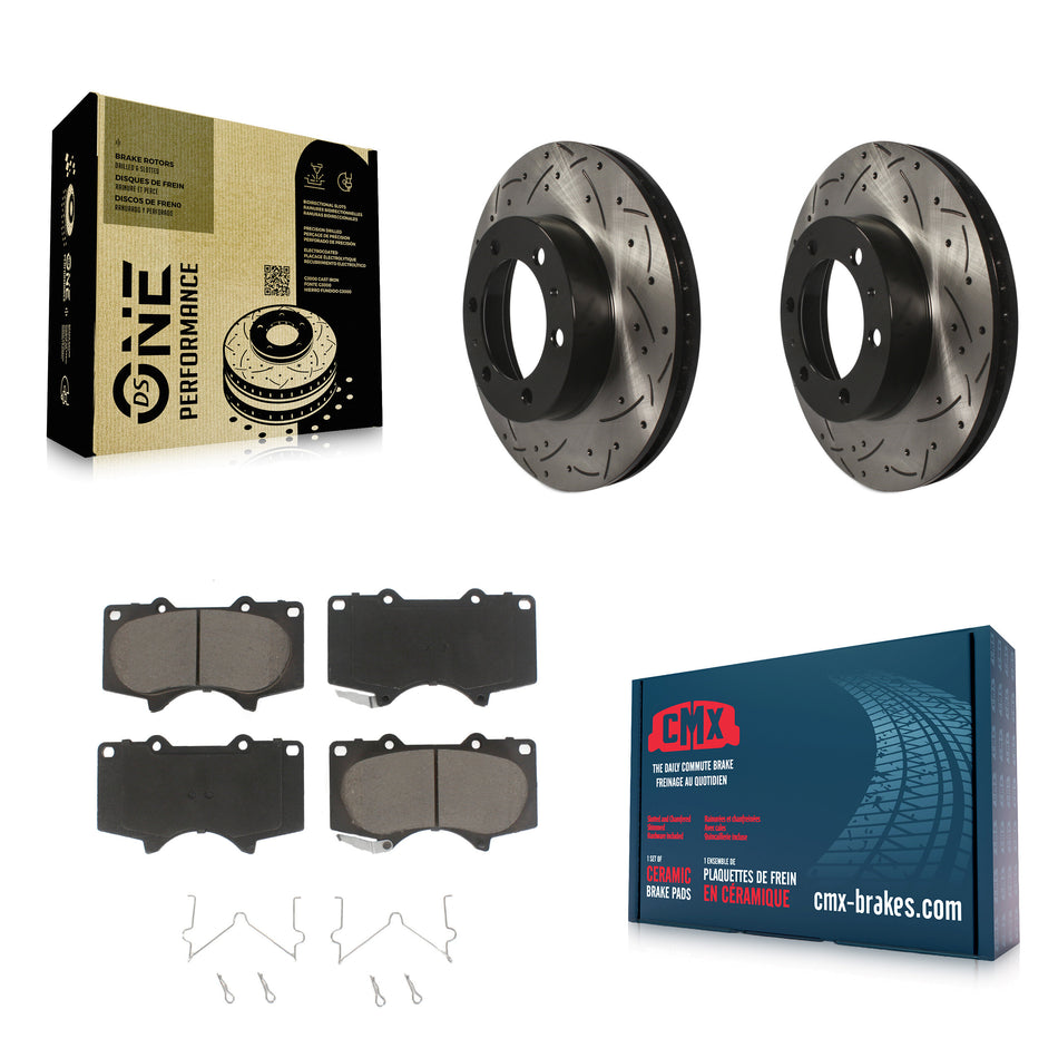 Front Coated Drilled Slotted Disc Brake Rotors And Ceramic Pads Kit For Toyota Tacoma 4Runner FJ Cruiser KDC-100226