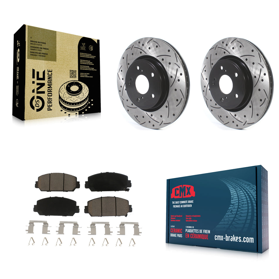 Front Coated Drilled Slotted Disc Brake Rotors And Ceramic Pads Kit For Honda CR-V KDC-100229
