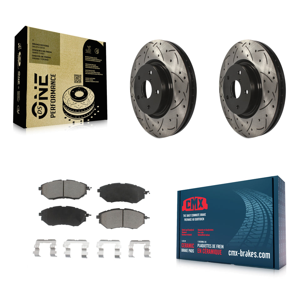 Front Coated Drilled Slotted Disc Brake Rotors And Ceramic Pads Kit For Subaru Outback Legacy WRX Tribeca B9 KDC-100231