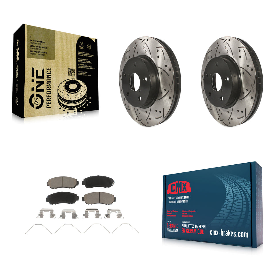 Front Coated Drilled Slotted Disc Brake Rotors And Ceramic Pads Kit For 2016-2019 Subaru Legacy 2.5L KDC-100232
