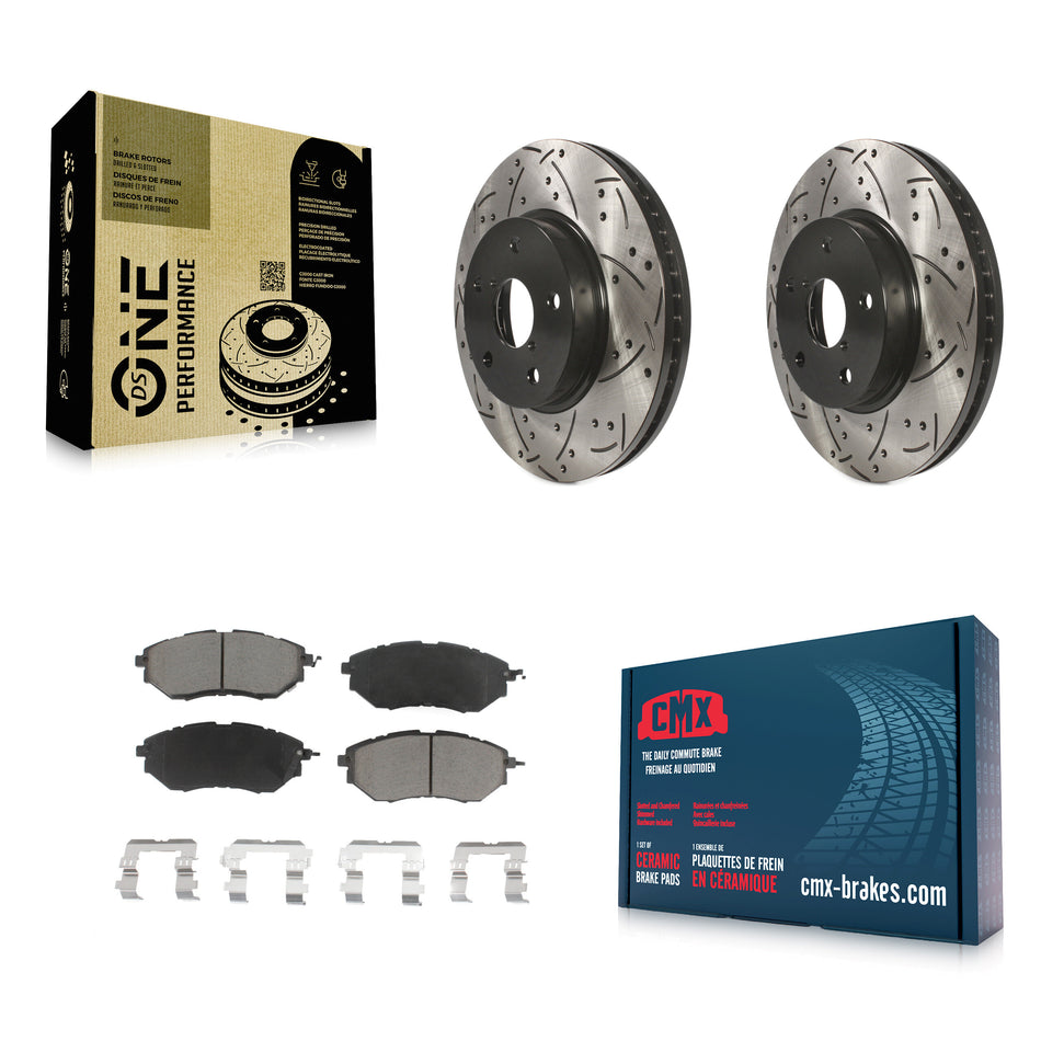 Front Coated Drilled Slotted Disc Brake Rotors And Ceramic Pads Kit For 2015 Subaru Legacy 2.5L KDC-100233