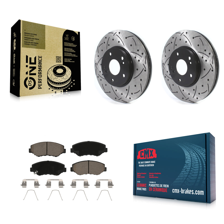 Front Coated Drilled Slotted Disc Brake Rotors And Ceramic Pads Kit For Honda Pilot Accord KDC-100234