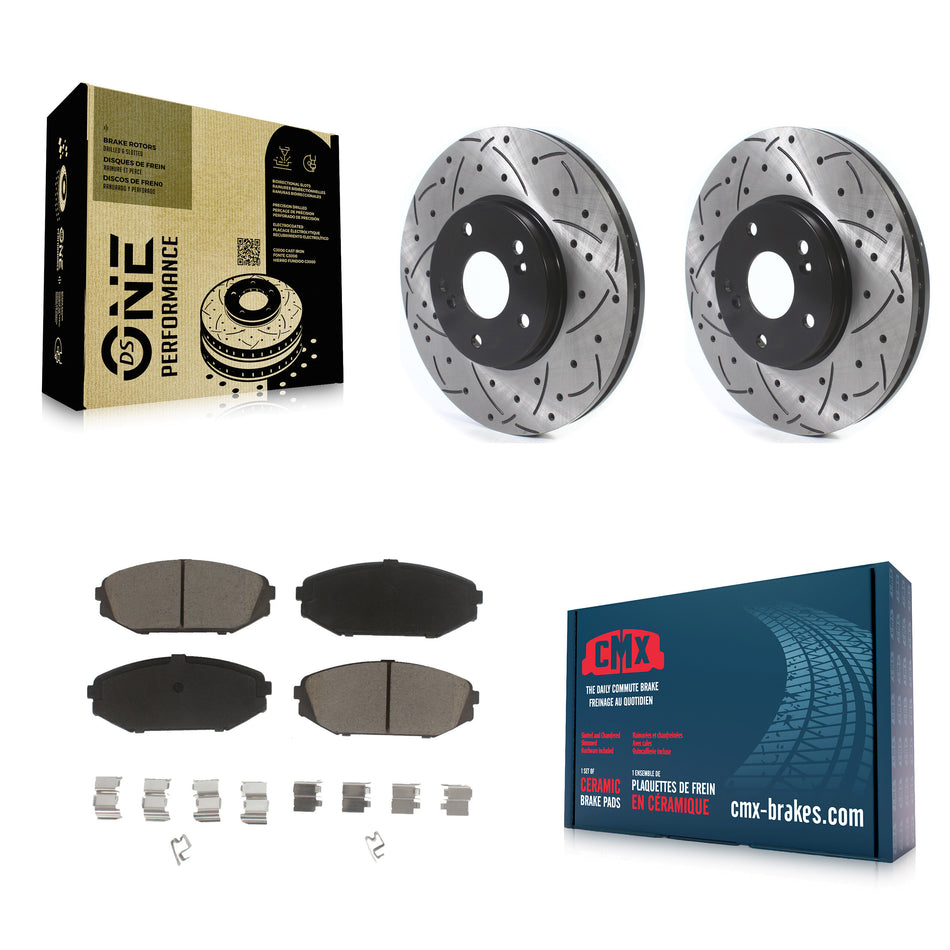 Front Coated Drilled Slotted Disc Brake Rotors And Ceramic Pads Kit For Honda Odyssey Acura MDX KDC-100235