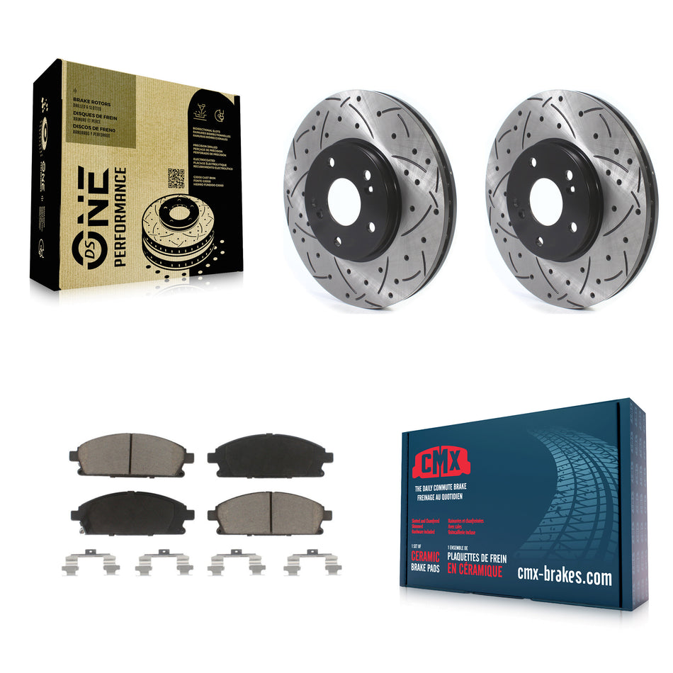 Front Coated Drilled Slotted Disc Brake Rotors And Ceramic Pads Kit For 2003-2006 Acura MDX KDC-100236
