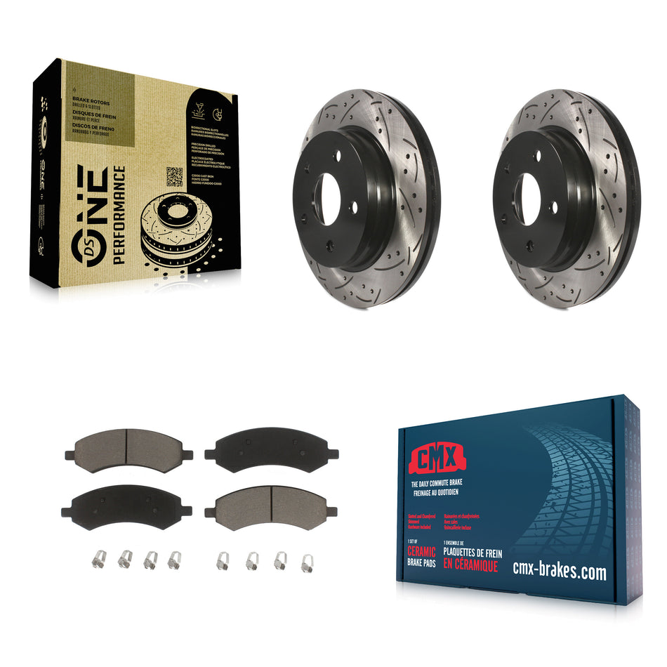 Front Coated Drilled Slotted Disc Brake Rotors And Ceramic Pads Kit For Ram 1500 Dodge Classic Durango Chrysler Aspen KDC-100239
