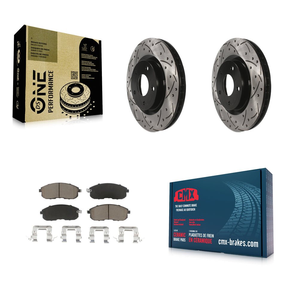 Front Coated Drilled Slotted Disc Brake Rotors And Ceramic Pads Kit For 2007-2012 Nissan Sentra SE-R KDC-100242