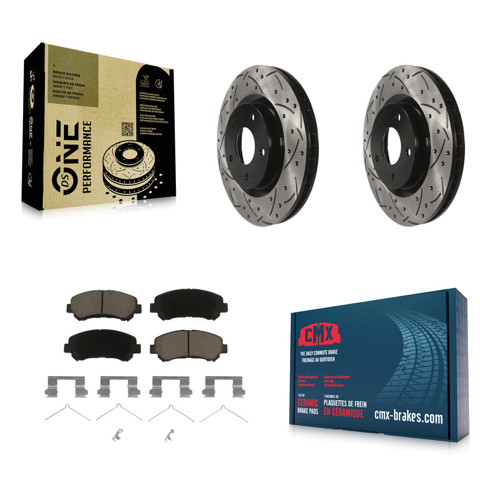 Front Coated Drilled Slotted Disc Brake Rotors And Ceramic Pads Kit For Nissan Rogue Select KDC-100243