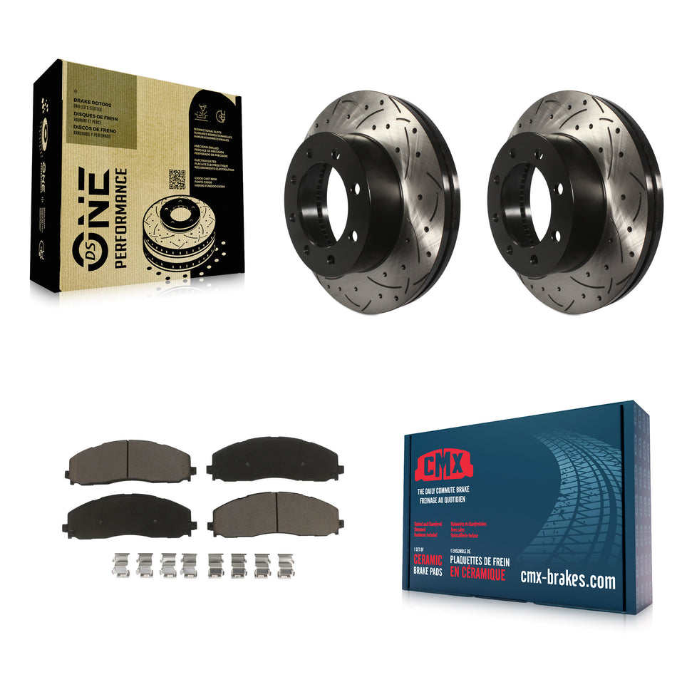 Front Coated Drilled Slotted Disc Brake Rotors And Ceramic Pads Kit For Ford F-250 Super Duty F-350 F-450 KDC-100245