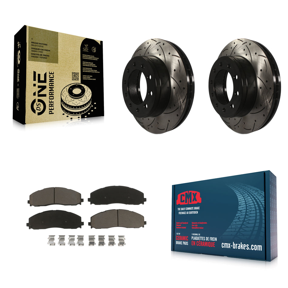 Front Coated Drilled Slotted Disc Brake Rotors And Ceramic Pads Kit For Ford F-350 Super Duty F-250 KDC-100246