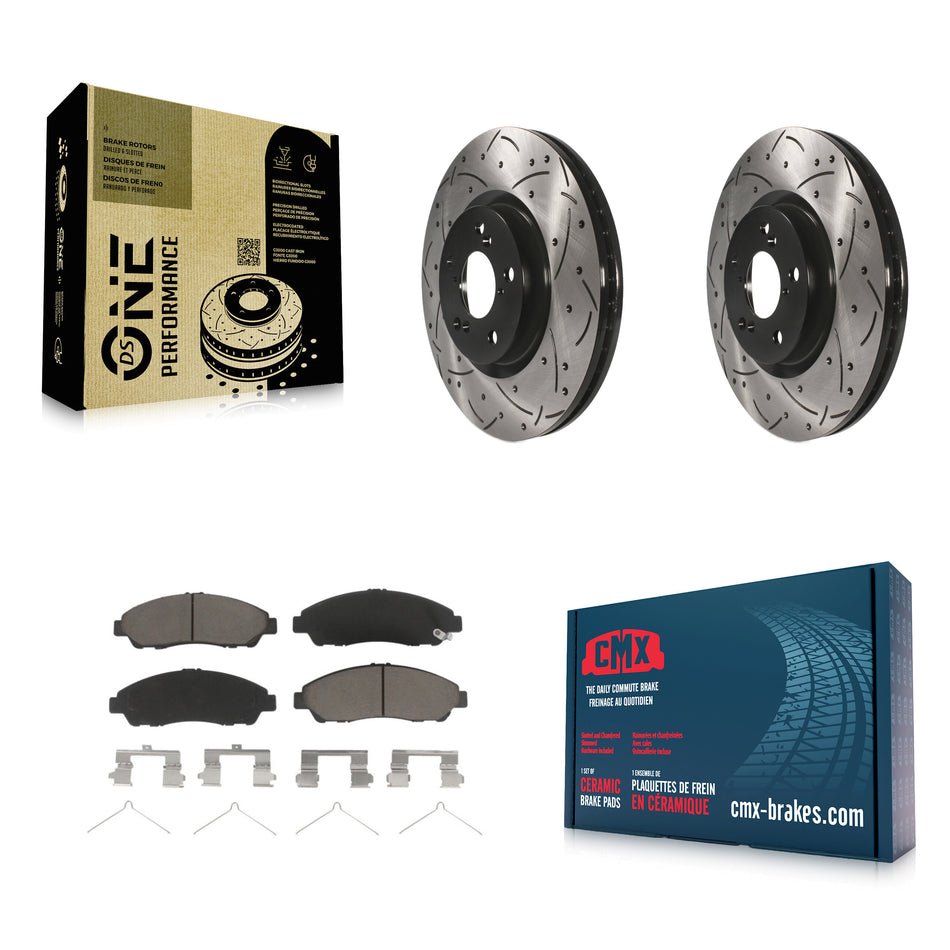 Front Coated Drilled Slotted Disc Brake Rotors And Ceramic Pads Kit For Honda Pilot Acura MDX RLX ZDX KDC-100248