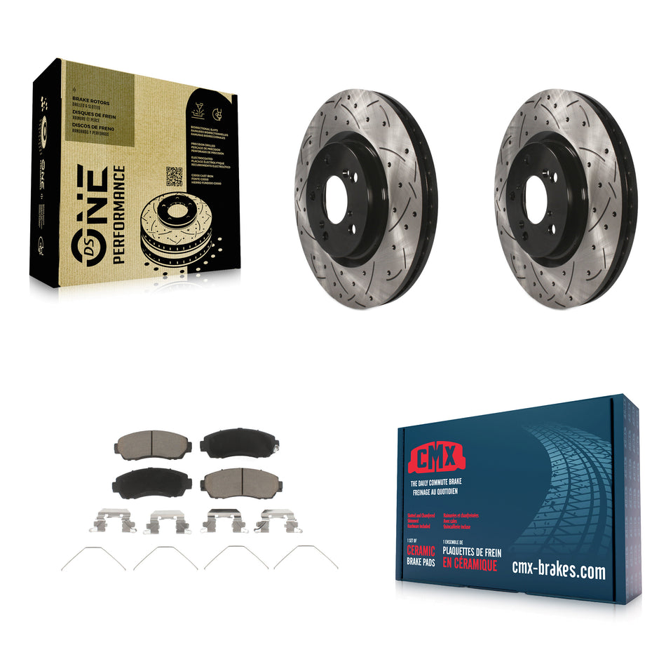 Front Coated Drilled Slotted Disc Brake Rotors And Ceramic Pads Kit For 2011-2014 Honda Odyssey KDC-100249