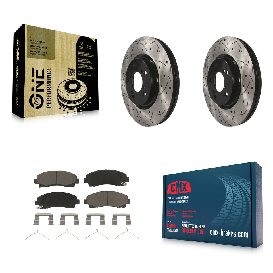Front Coated Drilled Slotted Disc Brake Rotors And Ceramic Pads Kit For 2009-2014 Acura TL KDC-100250