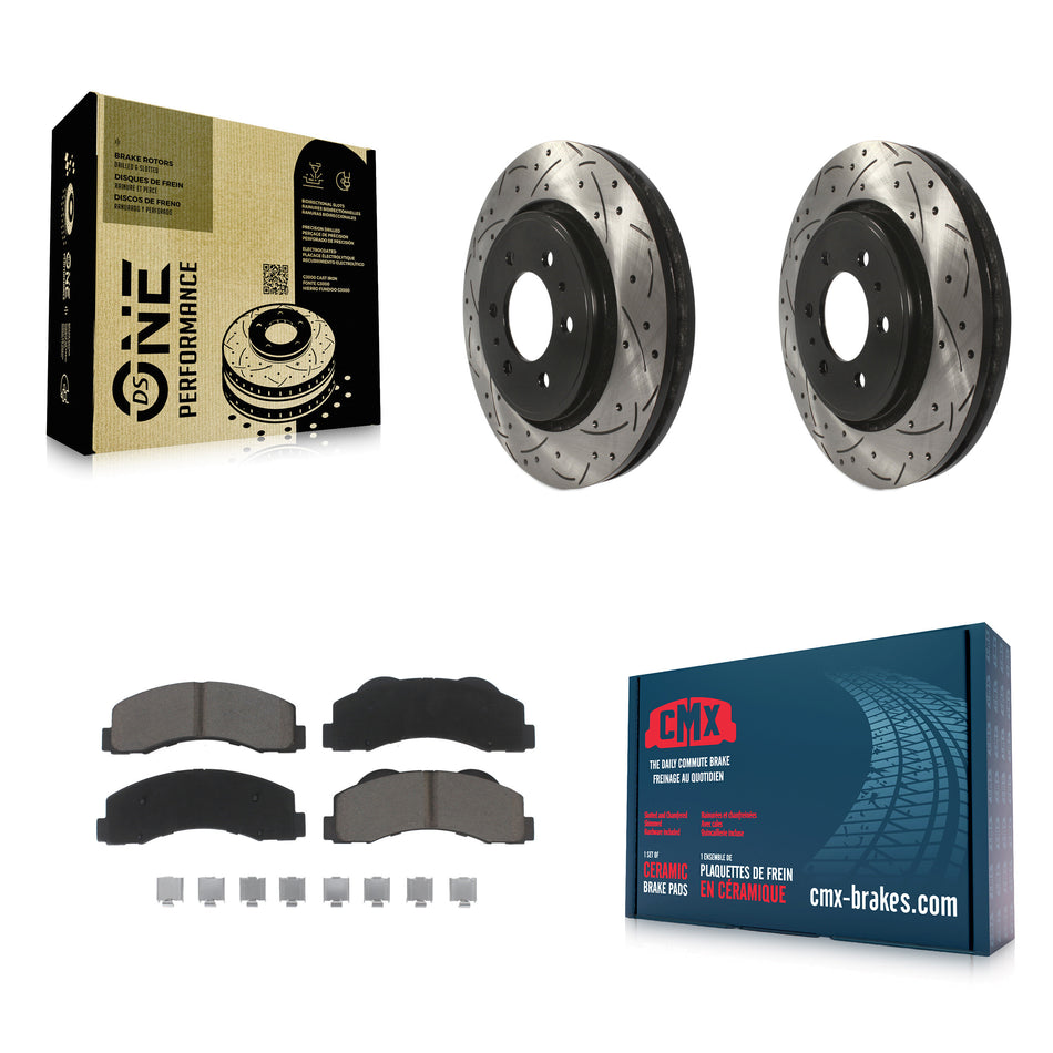 Front Coated Drilled Slotted Disc Brake Rotors And Ceramic Pads Kit For Ford F-150 Expedition Lincoln Navigator KDC-100252