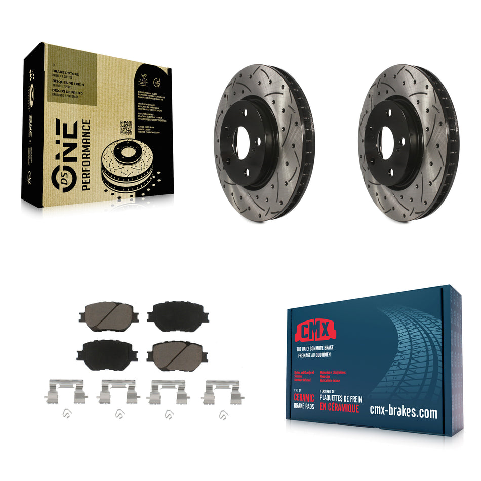 Front Coated Drilled Slotted Disc Brake Rotors And Ceramic Pads Kit For Lexus IS250 KDC-100255