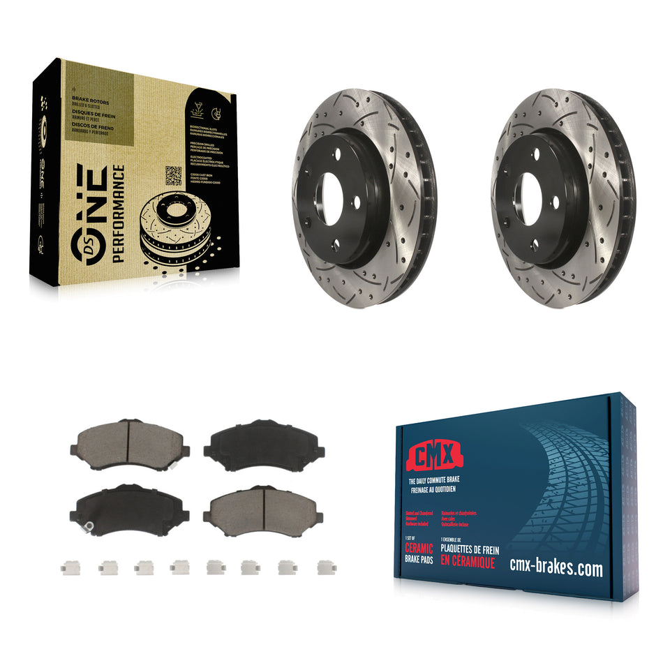 Front Coated Drilled Slotted Disc Brake Rotors And Ceramic Pads Kit For Jeep Wrangler JK KDC-100256