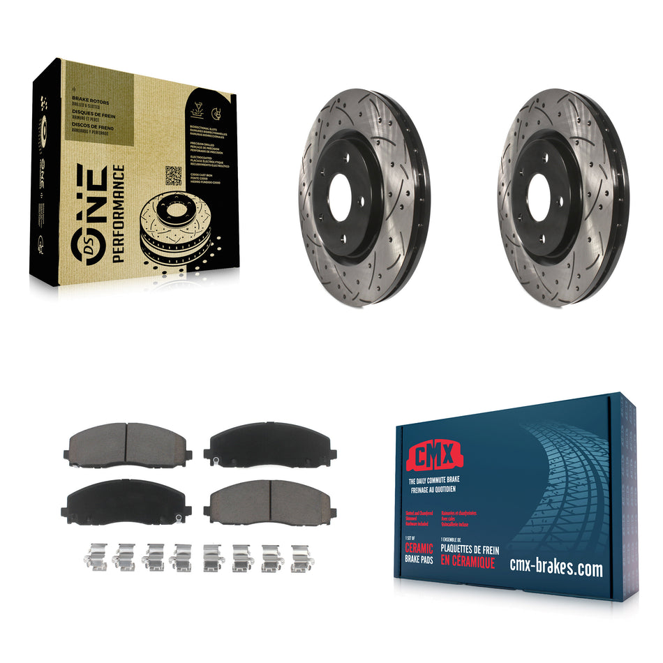 Front Coated Drilled Slotted Disc Brake Rotors And Ceramic Pads Kit For Dodge Grand Caravan Chrysler Journey Town & Country Pacifica Ram C/V Volkswagen Routan Voyager KDC-100257