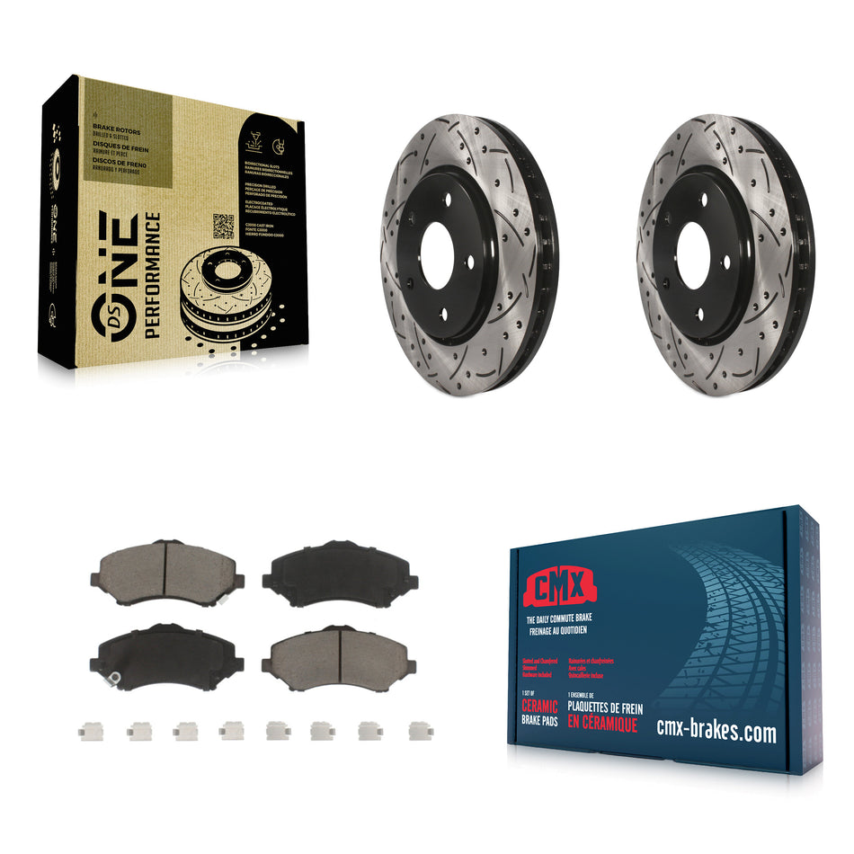 Front Coated Drilled Slotted Disc Brake Rotors And Ceramic Pads Kit For Dodge Grand Caravan Chrysler Town & Country Journey Volkswagen Routan Ram C/V KDC-100258