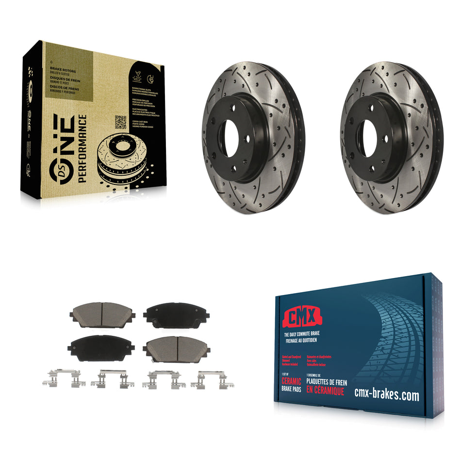 Front Coated Drilled Slotted Disc Brake Rotors And Ceramic Pads Kit For 2016-2021 Mazda CX-3 FWD KDC-100260