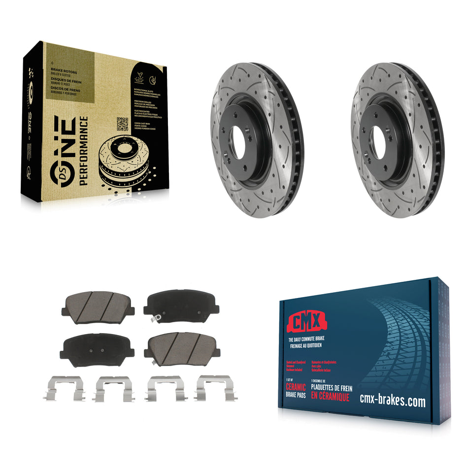 Front Coated Drilled Slotted Disc Brake Rotors And Ceramic Pads Kit For 2012-2017 Hyundai Azera KDC-100265