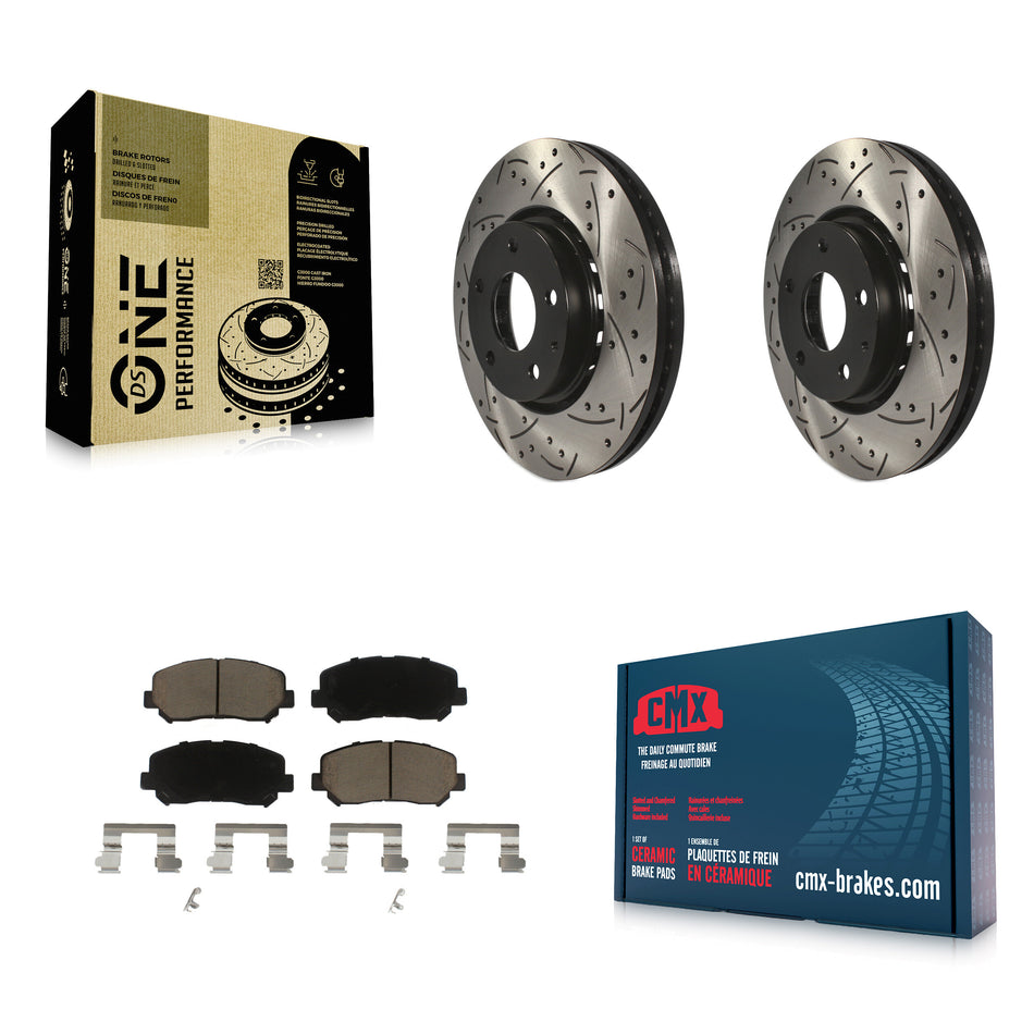 Front Coated Drilled Slotted Disc Brake Rotors And Ceramic Pads Kit For Mazda CX-5 KDC-100267