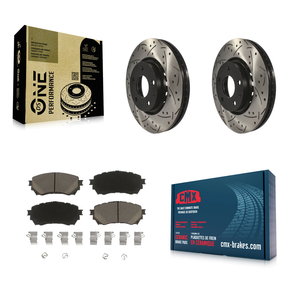 Front Coated Drilled Slotted Disc Brake Rotors And Ceramic Pads Kit For 2019-2021 Mazda 6 Naturally Aspirated KDC-100268