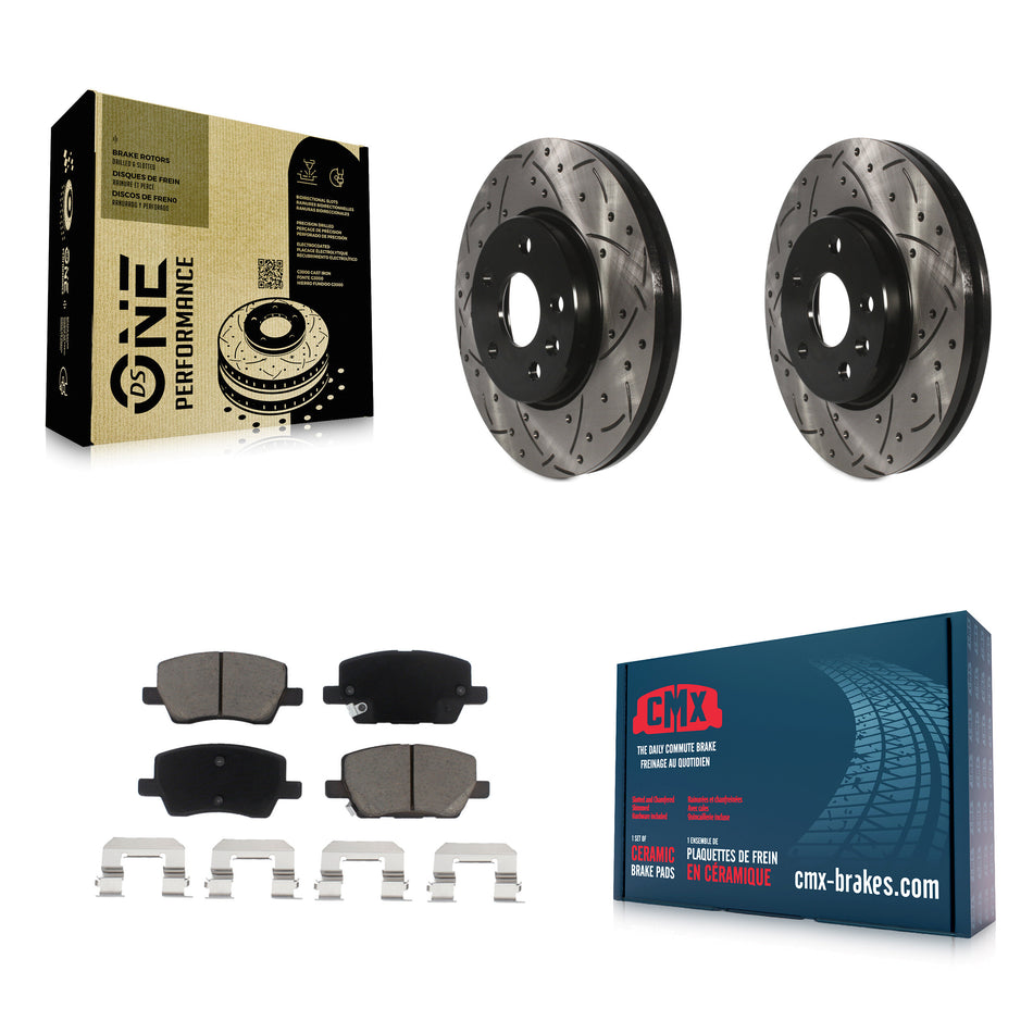 Front Coated Drilled Slotted Disc Brake Rotors And Ceramic Pads Kit For 2018-2020 Chevrolet Sonic KDC-100271