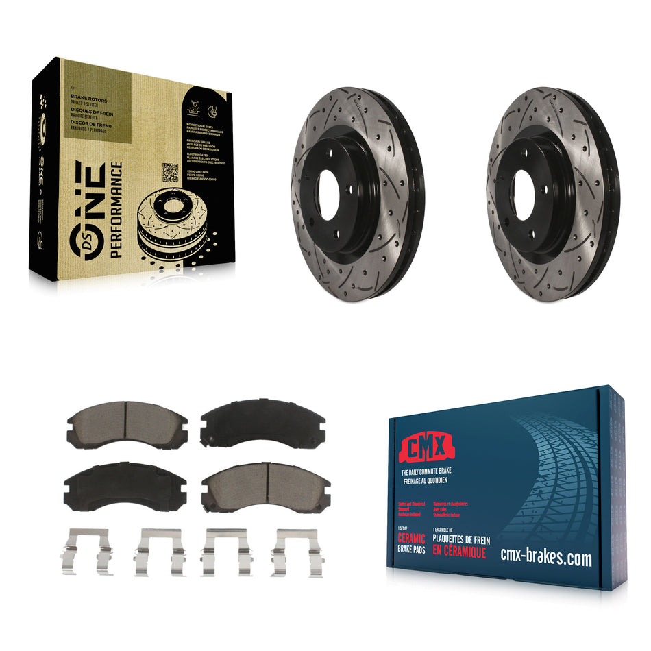 Front Coated Drilled Slotted Disc Brake Rotors And Ceramic Pads Kit For 2017 Mitsubishi Lancer With 294mm Diameter Rotor KDC-100275