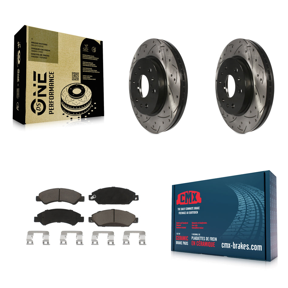 Front Coated Drilled Slotted Disc Brake Rotors And Ceramic Pads Kit For 2007-2007 Chevrolet Tahoe GMC Suburban 1500 Yukon Cadillac Avalanche XL Escalade ESV EXT KDC-100277
